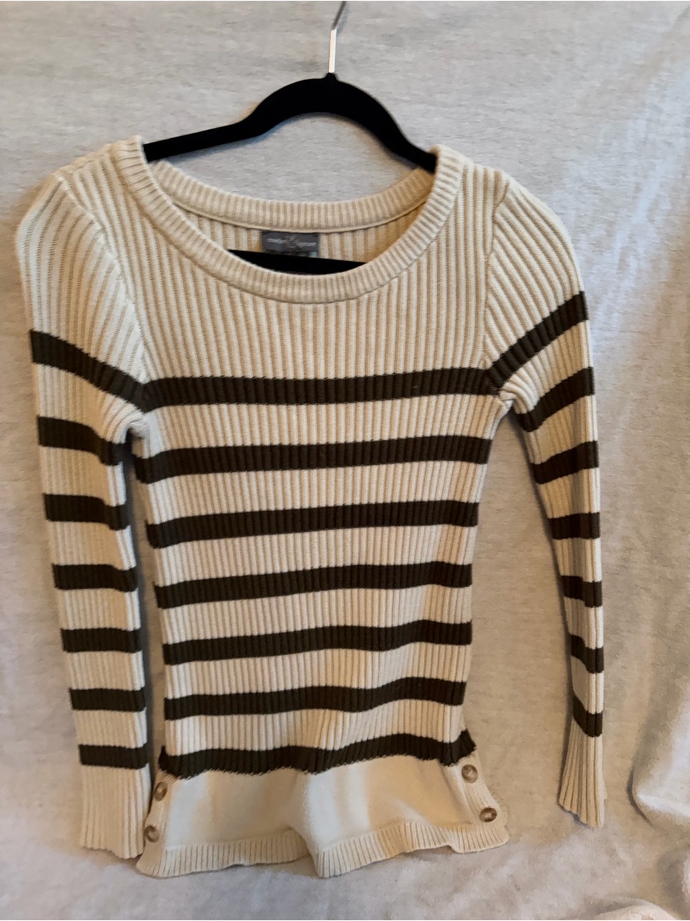 Market & Spruce Cream and Brown Striped Rib-Knit Scoop Neck Sweater